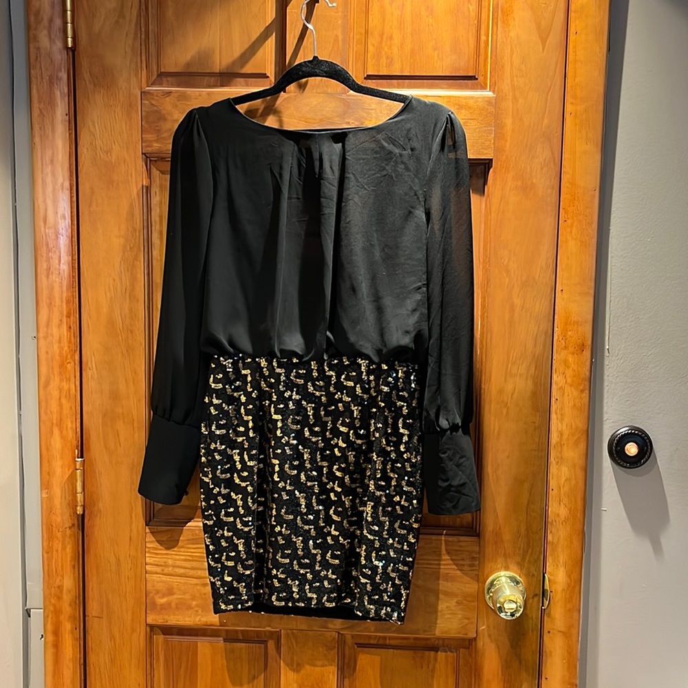 Black and Gold Sequin Mini Dress